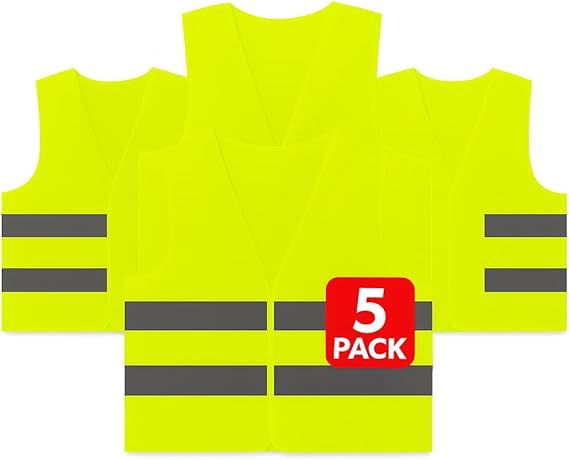 5-Pack Reflective Safety Vests – High Visibility Lightweight Mesh Jackets for Men & Women with 360° Reflective Strips, Ideal for Construction, Roadside & Cycling