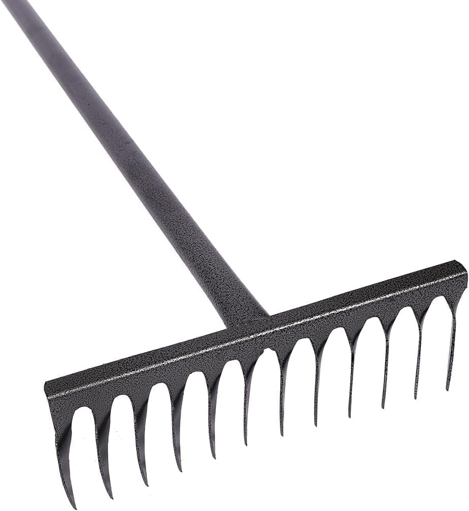 Garden Rake 120cm – Heavy-Duty Garden Fork Tool with Rust-Resistant Steel Tines & Long Handle for Lawn & Soil Care