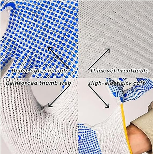 Grip Safety Work Gloves –,Anti-Slip Dotted Cotton Knit Gloves for Construction, Warehouse & Garage Use (Bulk Pack)