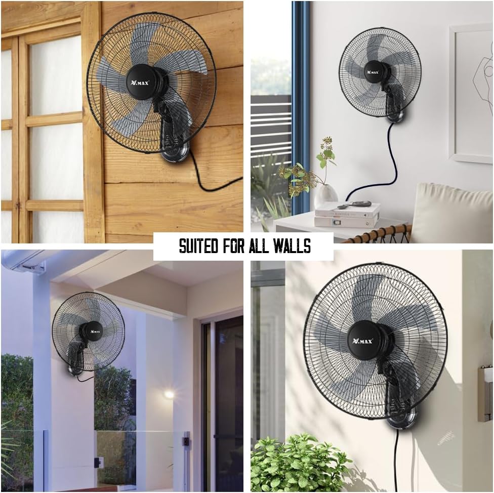 18-Inch Smart Wall Fan with Remote | 6-Speed Silent 60W Copper Motor for Home & Office – Black