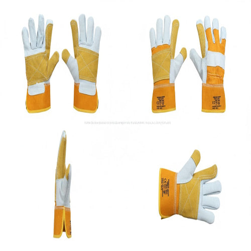 4 Pairs Yellow Hand Gloves – Double Layer leather Gloves for Cleaning, Industrial & Household Use