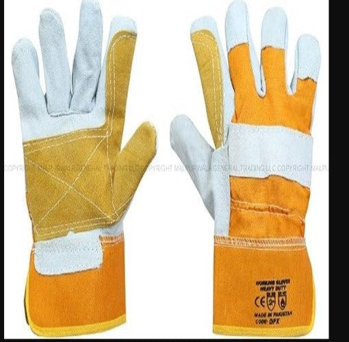 4 Pairs Yellow Hand Gloves – Double Layer leather Gloves for Cleaning, Industrial & Household Use