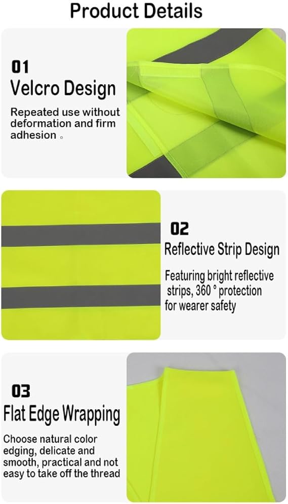 Reflective Safety Vest – High Visibility Breathable Warning Jacket with Zipper & 5 Pockets for Construction, Traffic & Cycling Safety
