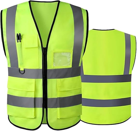 Reflective Safety Vest – High Visibility Breathable Warning Jacket with Zipper & 5 Pockets for Construction, Traffic & Cycling Safety
