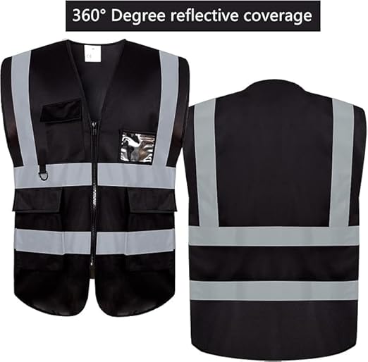 Reflective Safety Vest – High Visibility Breathable Warning Jacket with Zipper & 5 Pockets for Construction, Traffic & Cycling Safety