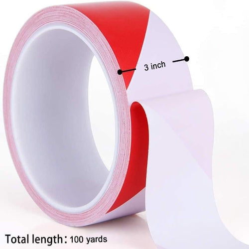 Hazard Warning Tape Red & White 3" x 100 Yards – Non-Adhesive Safety Barrier Tape for Construction, Caution & Hazardous Areas