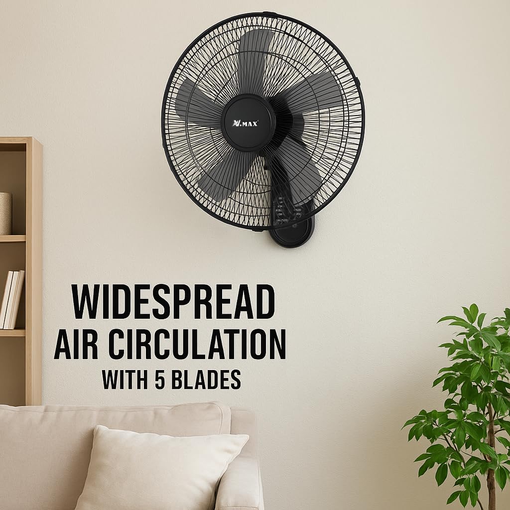 18-Inch Smart Wall Fan with Remote | 6-Speed Silent 60W Copper Motor for Home & Office – Black