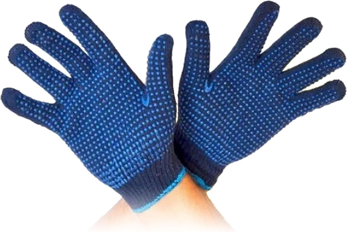 Blue Dotted Hand Gloves –6 PAIRS , Cotton Grip Gloves for Industrial, Construction & General Use