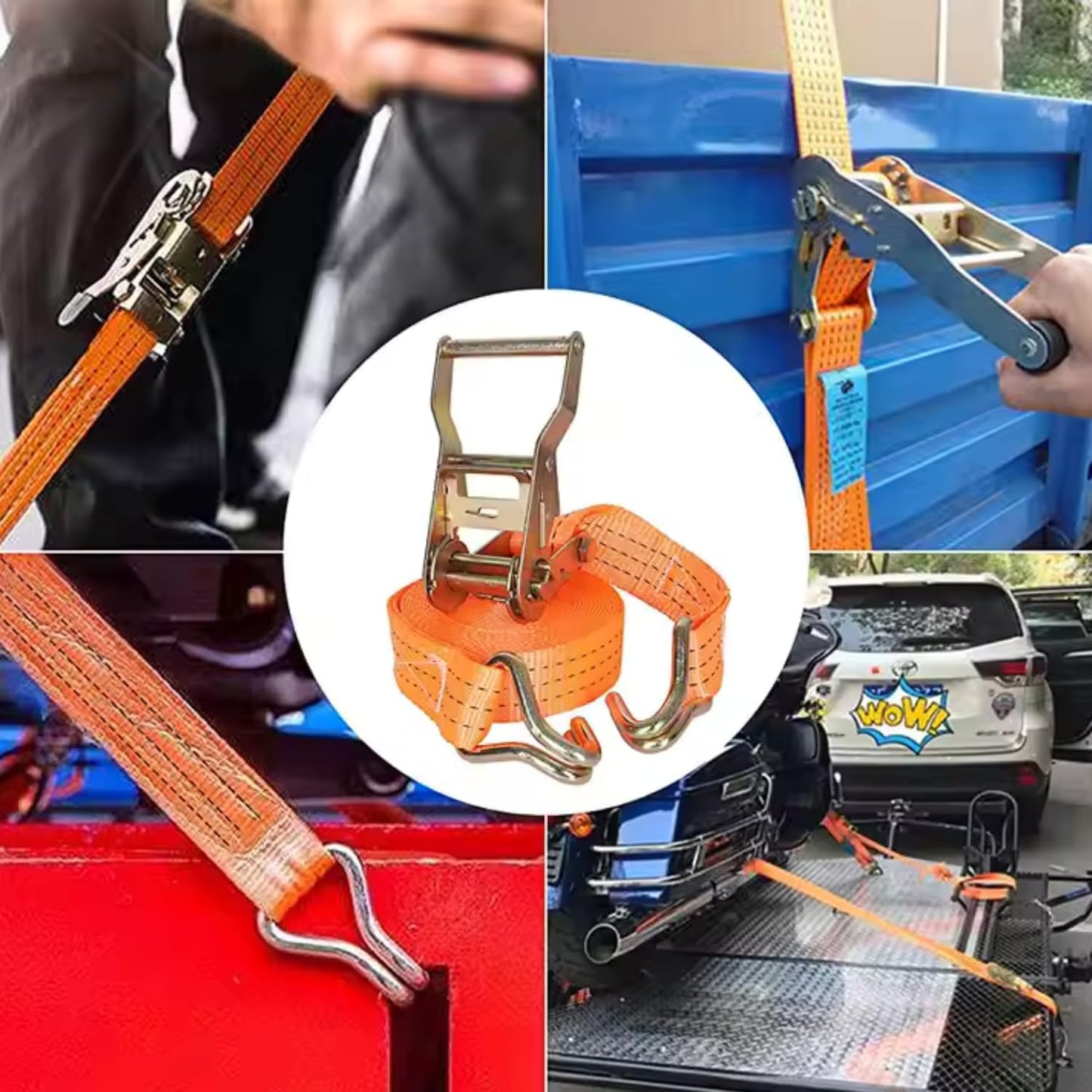 Cargo Lashing Belt 2-Inch x 10M – Heavy-Duty Polyester Tie Down Strap with J Hooks, 2000da Force for Trailers, Cars & Motorcycles