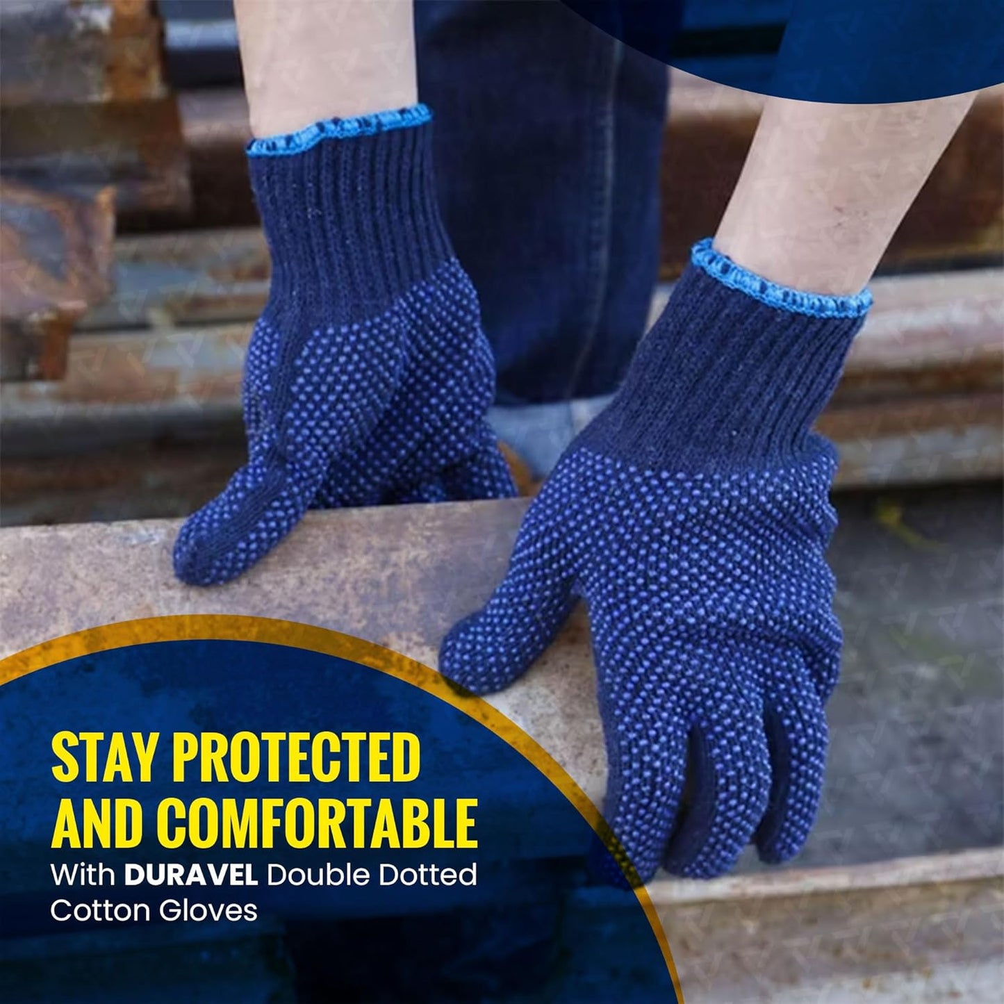 Blue Dotted Hand Gloves –6 PAIRS , Cotton Grip Gloves for Industrial, Construction & General Use