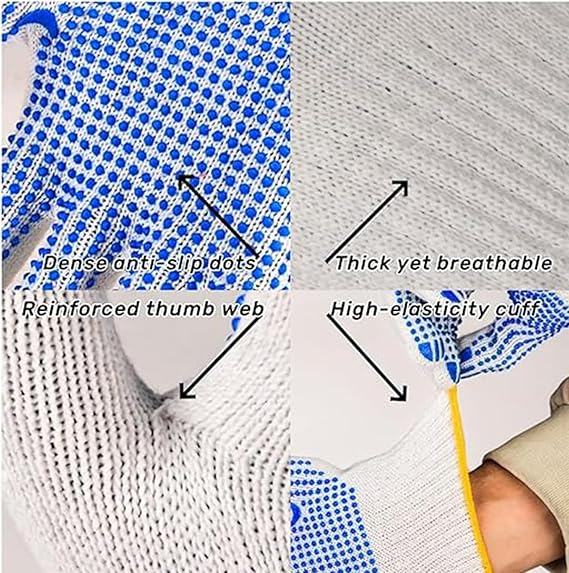 Grip Safety Work Gloves –,Anti-Slip Dotted Cotton Knit Gloves for Construction, Warehouse & Garage Use (Bulk Pack)