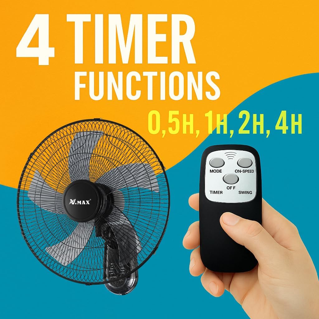 18-Inch Smart Wall Fan with Remote | 6-Speed Silent 60W Copper Motor for Home & Office – Black