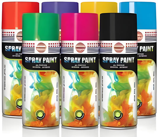 Multi-Color 12PCS Spray Paint – Blue, Green, Red, Yellow, White & Black | Quick-Dry, Long-Lasting Finish for Metal, Wood & Plastic