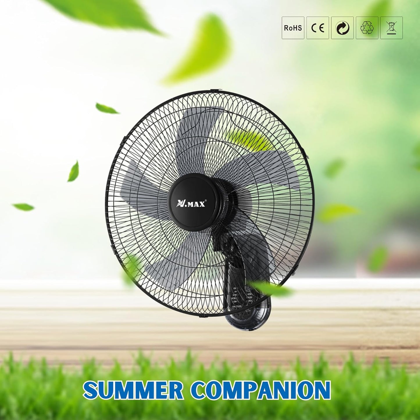 18-Inch Smart Wall Fan with Remote | 6-Speed Silent 60W Copper Motor for Home & Office – Black